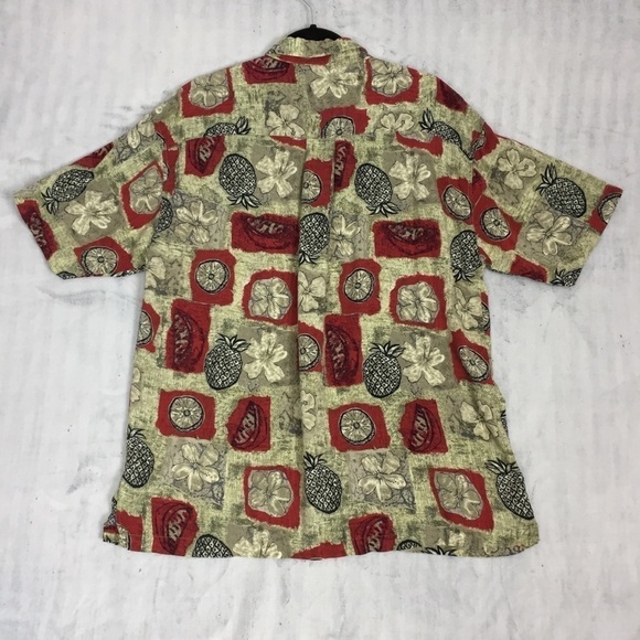 Vintage Hawaiian Shirt Mens XL Rayon Pineapple Watermelon Flowers Relaxed Fit - Picture 8 of 8